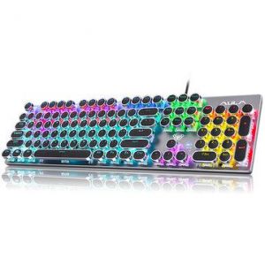 AULA F2016 Wired Mechanical Keyboard 104 Keys Punk Plating Suspension Translucent Character Round Keycaps Blue Switch Gaming Keybo