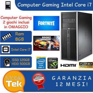 PC COMPUTER GIOCO GAMING INTEL CORE i7 RAM 8GB 120SSD + 500HDD NVIDIA GT710 2GB